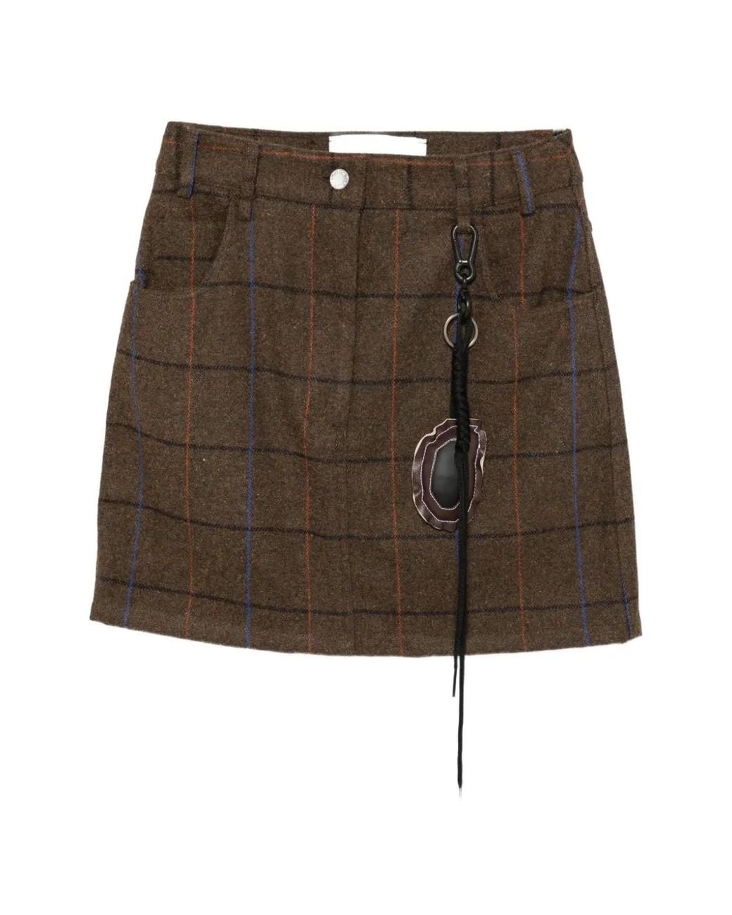 Song For The Mute Brown Check-Pattern Charm-Detail Skirt