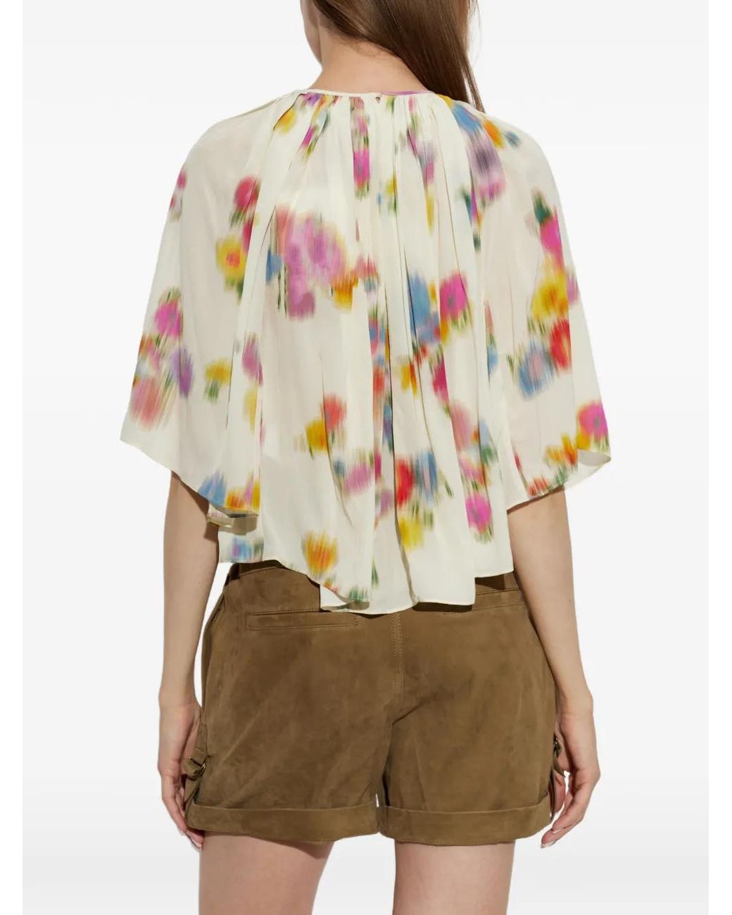 Isabel Marant White Lara Floral-Print Pleated Top