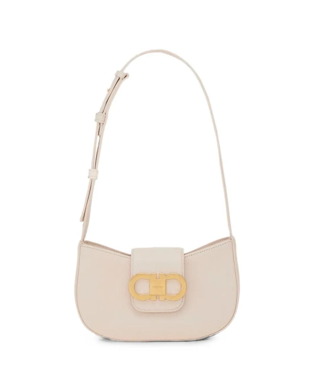 Ferragamo White Mini Gabry Double Gancini Leather Shoulder Bag