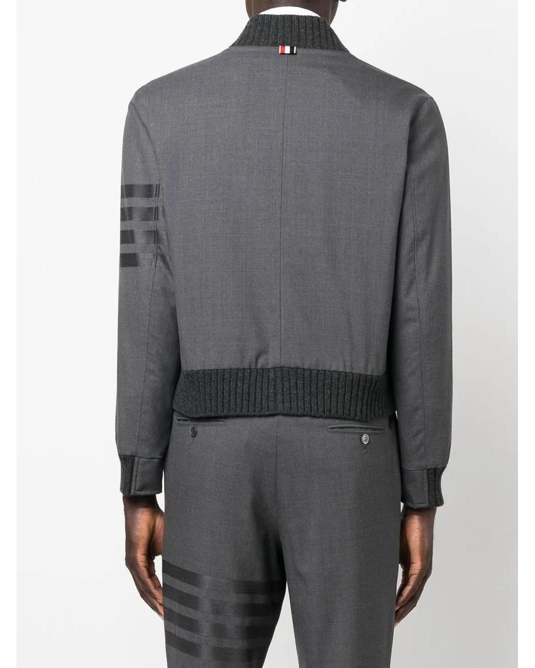 Thom Browne Gray Plain Weave 4-Bar Knit Rib Blouson Jacket for men
