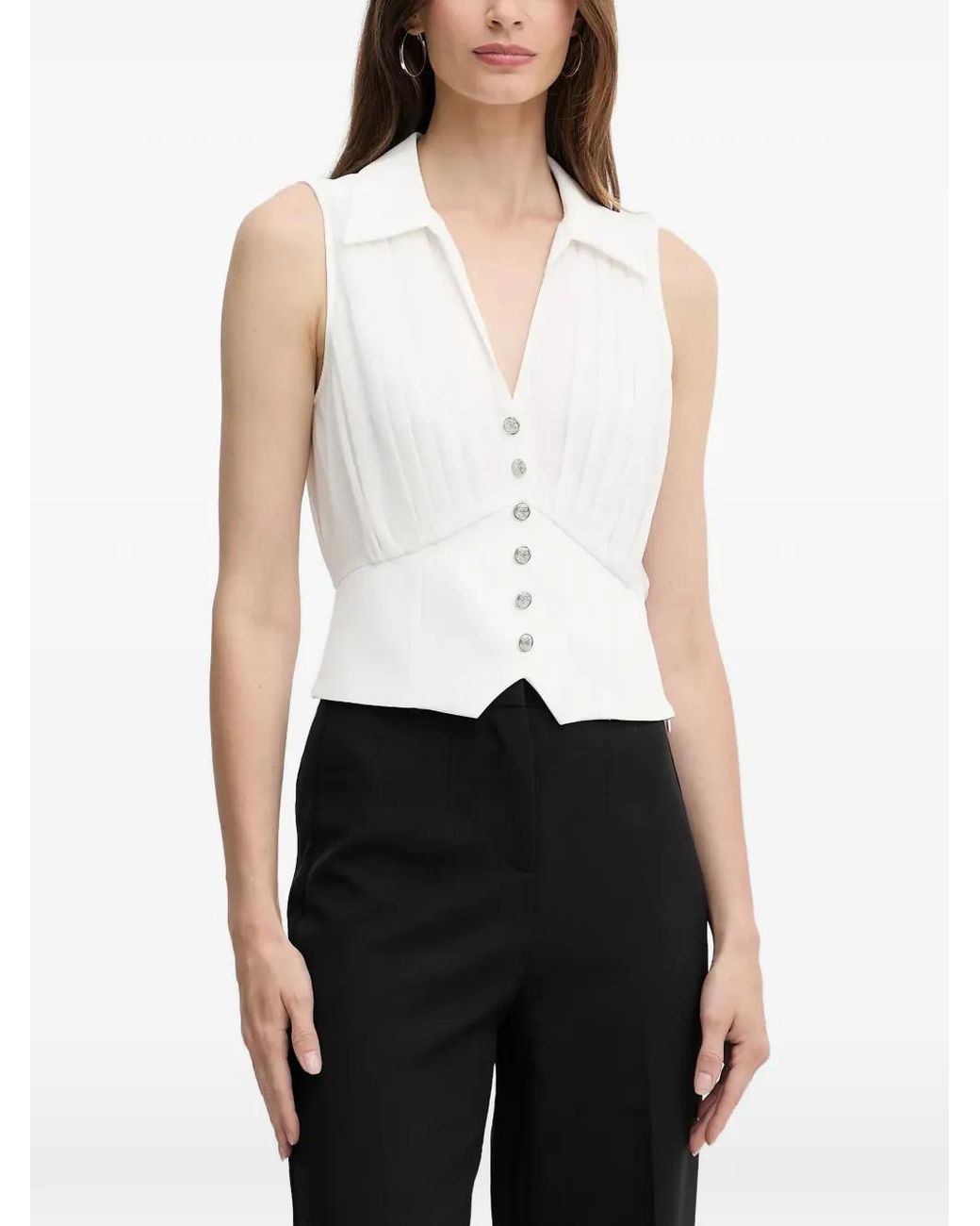 Morgan White Blouse Boutonnée À Design Plissé Opli
