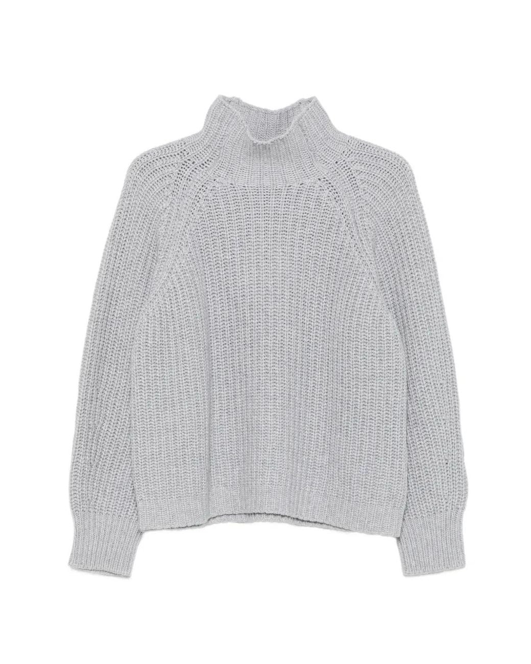 Liviana Conti Gray Ribbed-Knit High-Neck Sweater