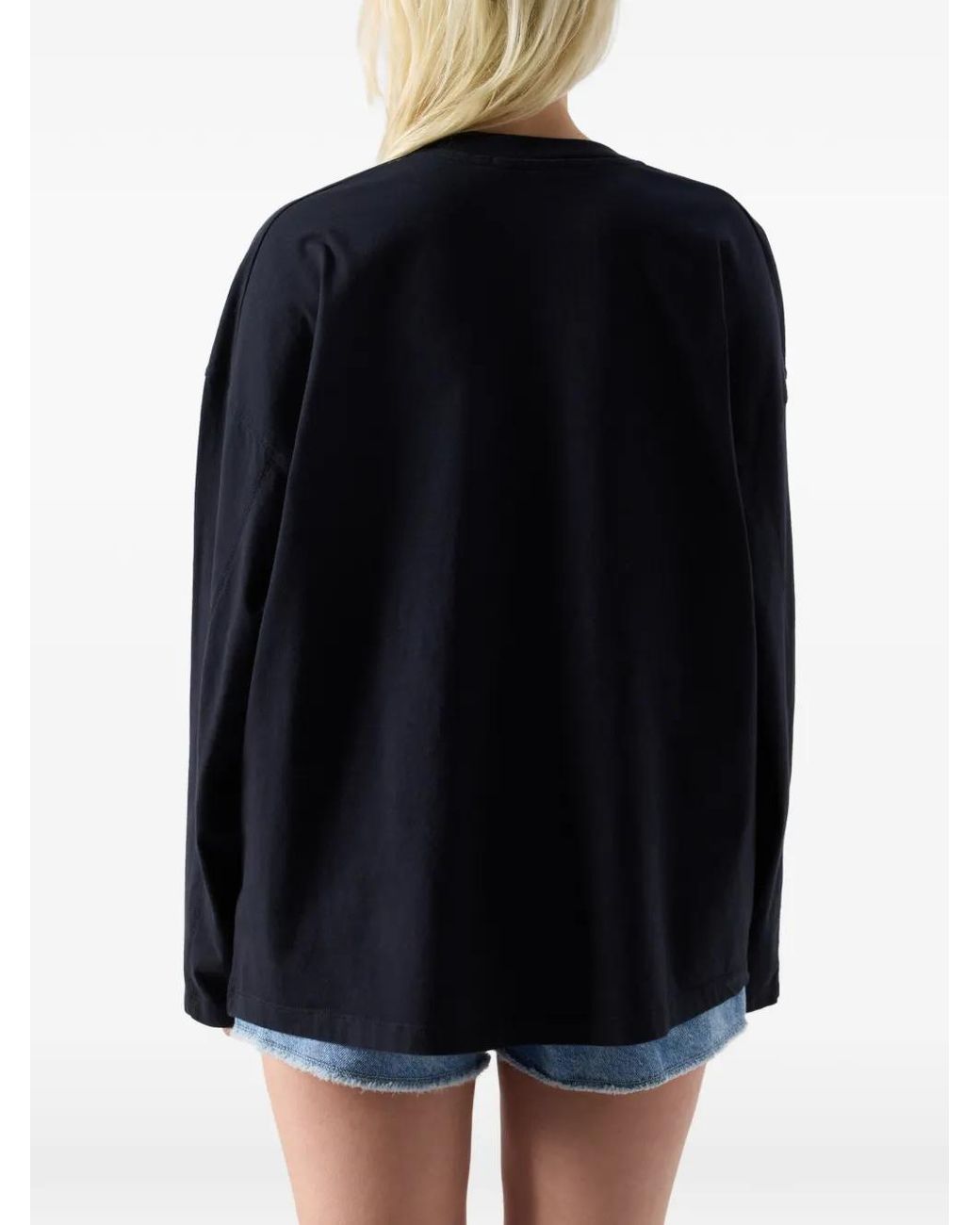 American Vintage Gixy Katoenen T-Shirt Met Ronde Hals En Lange Mouwen in het Blue