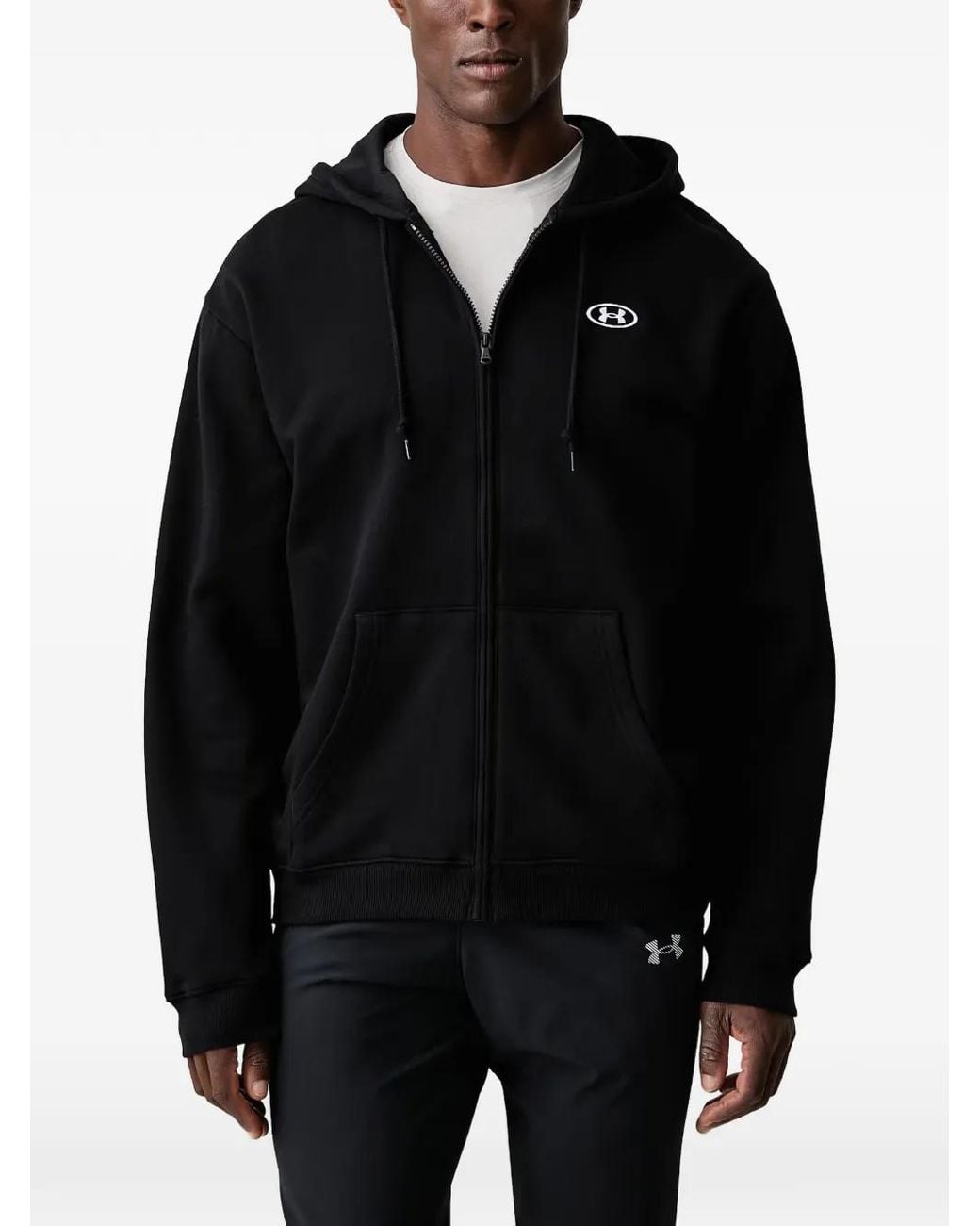 Under Armour Black Logo-Embroidered Zip-Up Hoodie for men