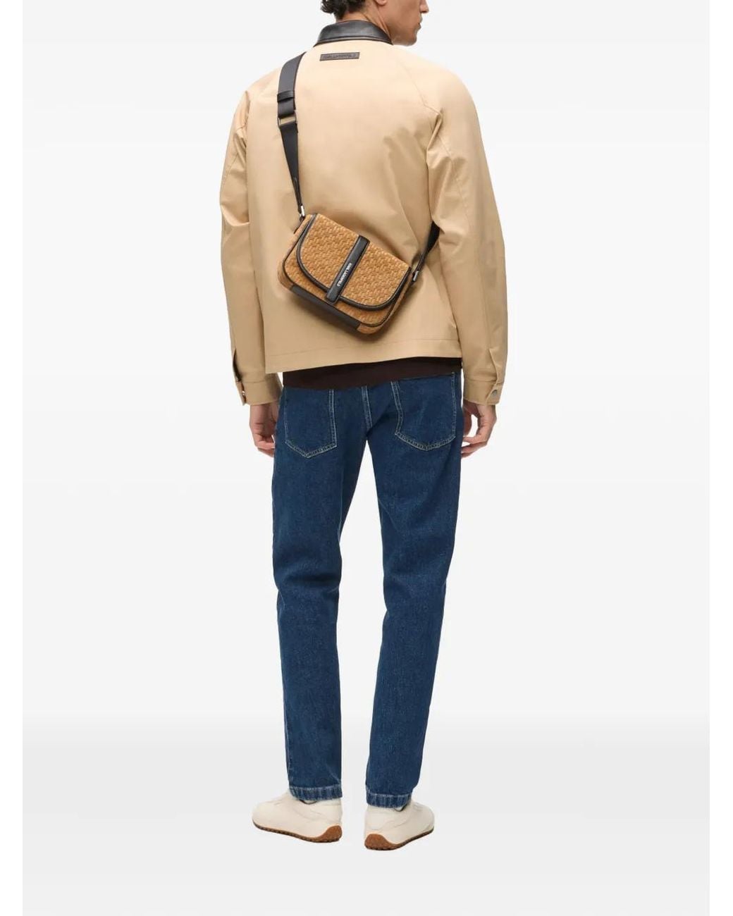 Karl Lagerfeld Brown Monogram Suede Messenger Bag for men