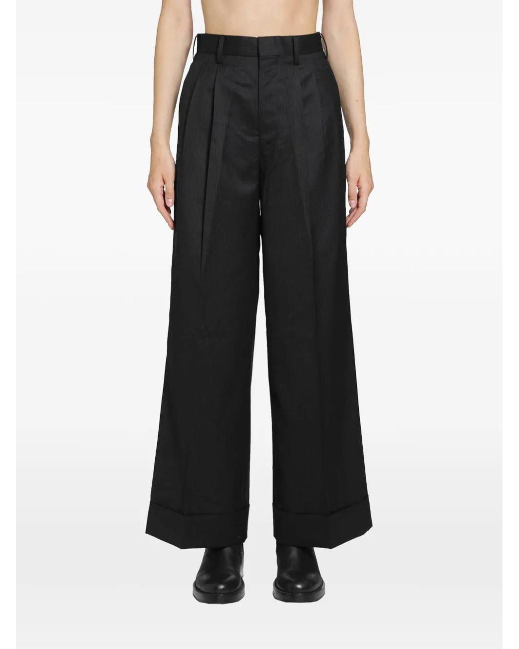 Junya Watanabe Black Pleated Pinstriped Trousers
