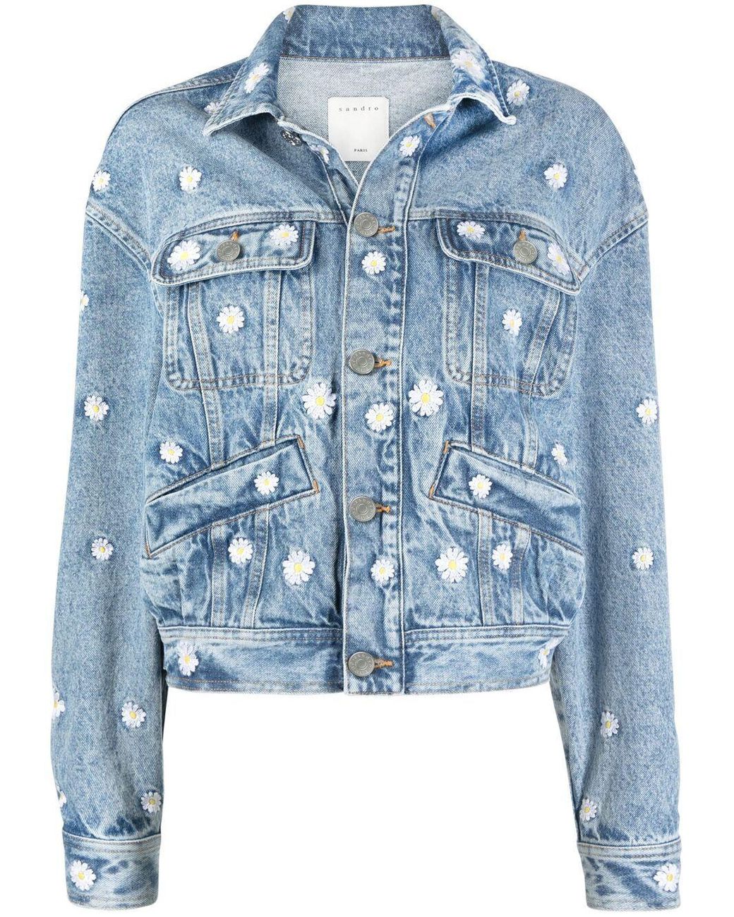 Veste en jean à fleurs brodées Sandro en coloris Bleu | Lyst