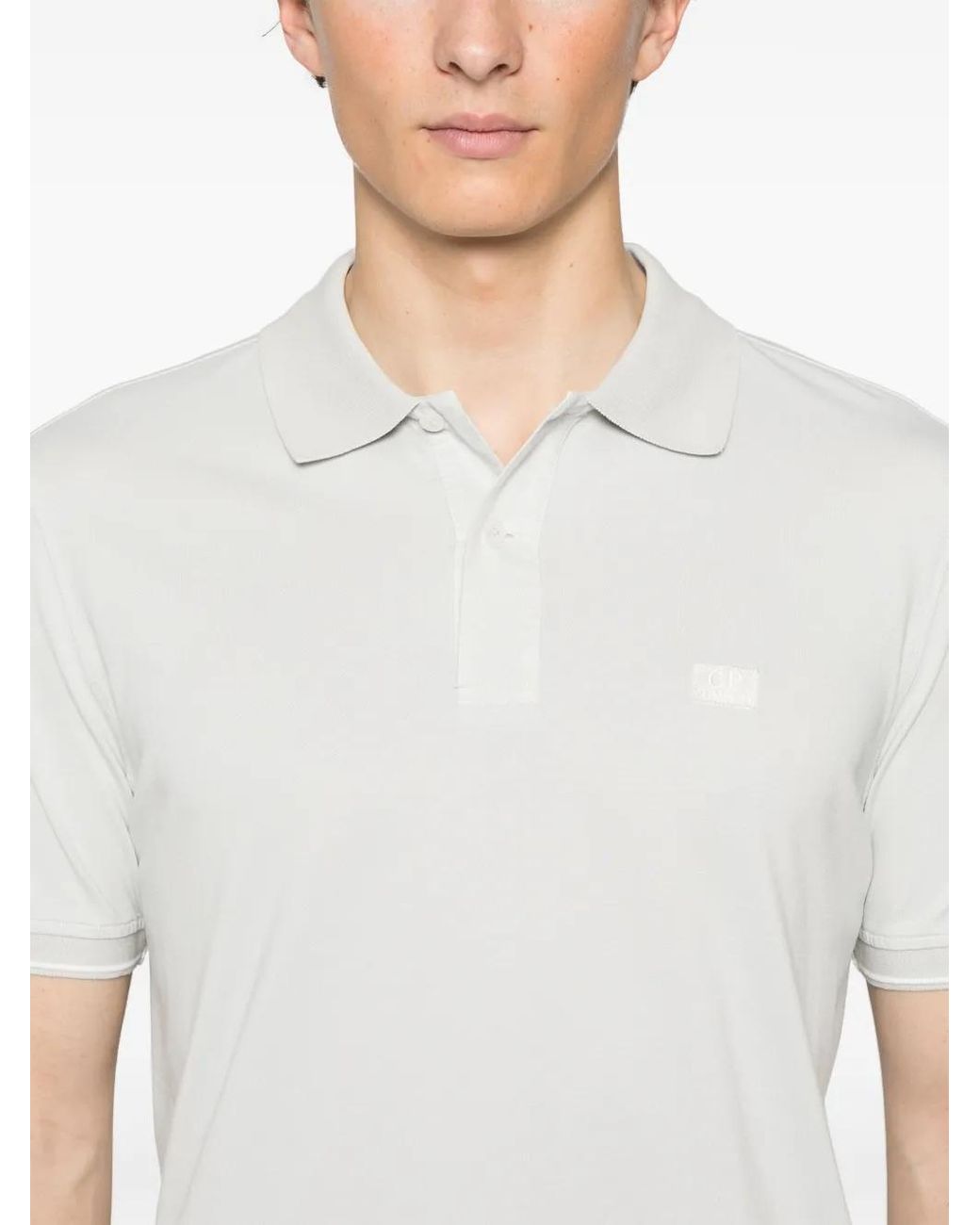 C P Company White C.P. Company Logo-Embroidered Polo Shirt for men