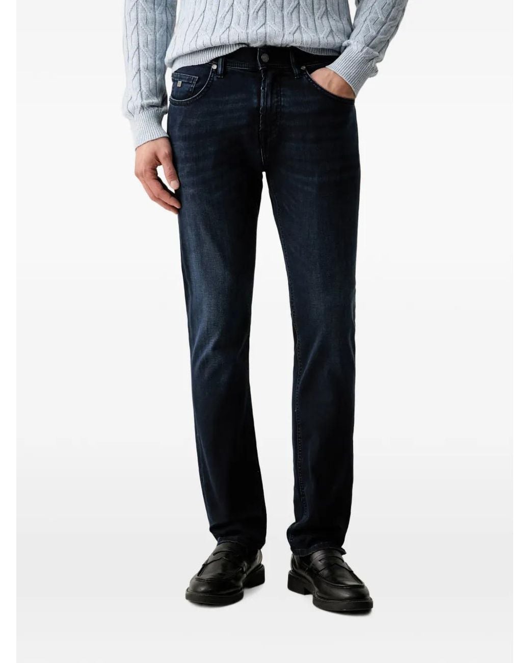Karl Lagerfeld Blue Logo-Patch Whiskered Jeans for men