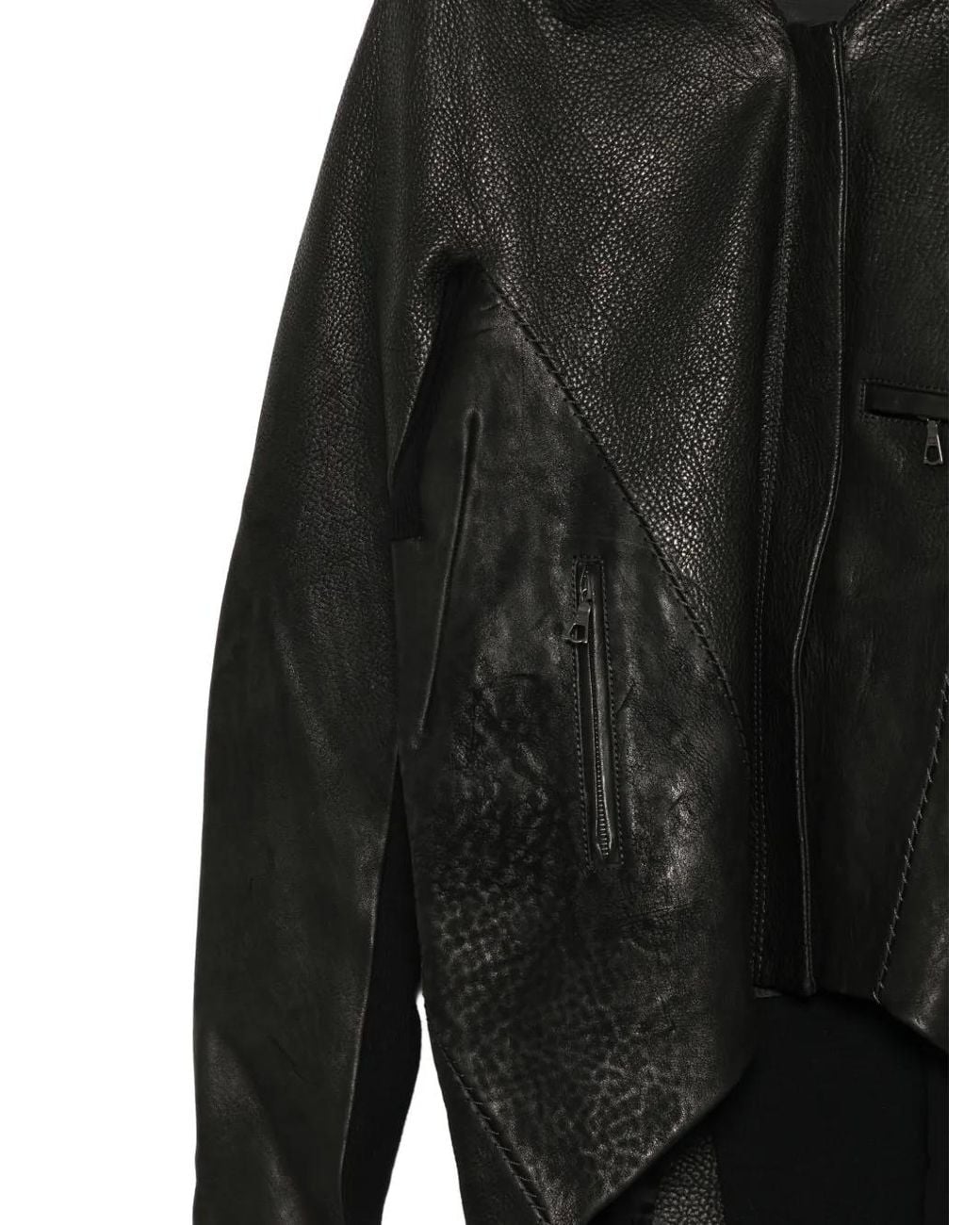 Yehuafan Black Panelled Leather Jacket