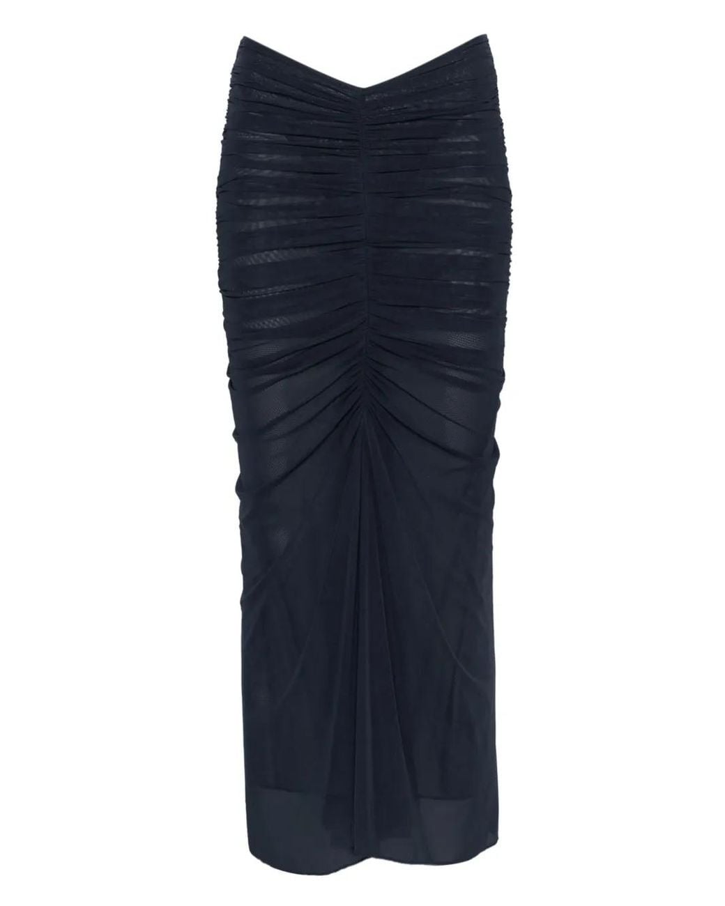 Mugler Blue Ink Ruched Mesh Midi Skirt