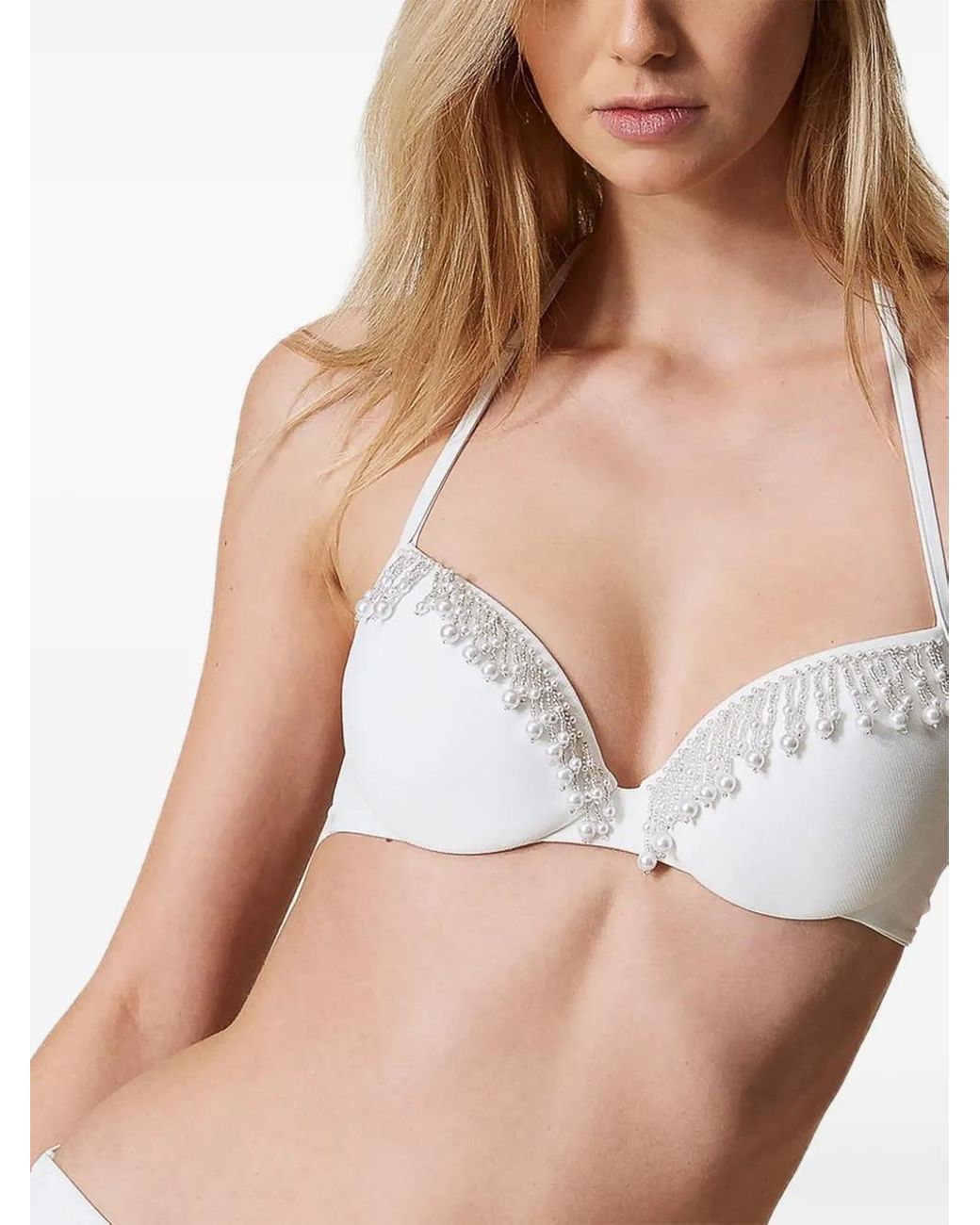 Twinset White Beaded Triangle Bikini Set