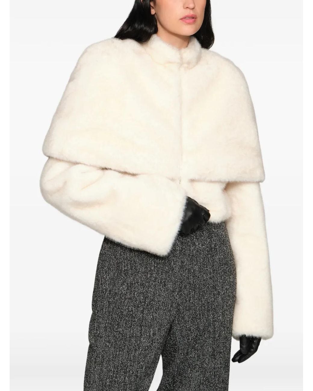 Et Ochs Natural Vlad Cape-Overlay Faux-Fur Jacket
