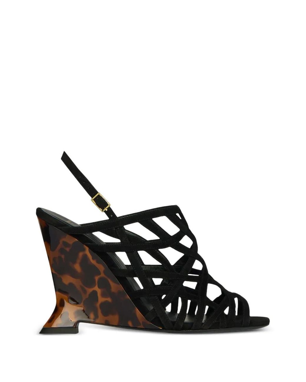 Balmain Black Wedge Cage Sandals