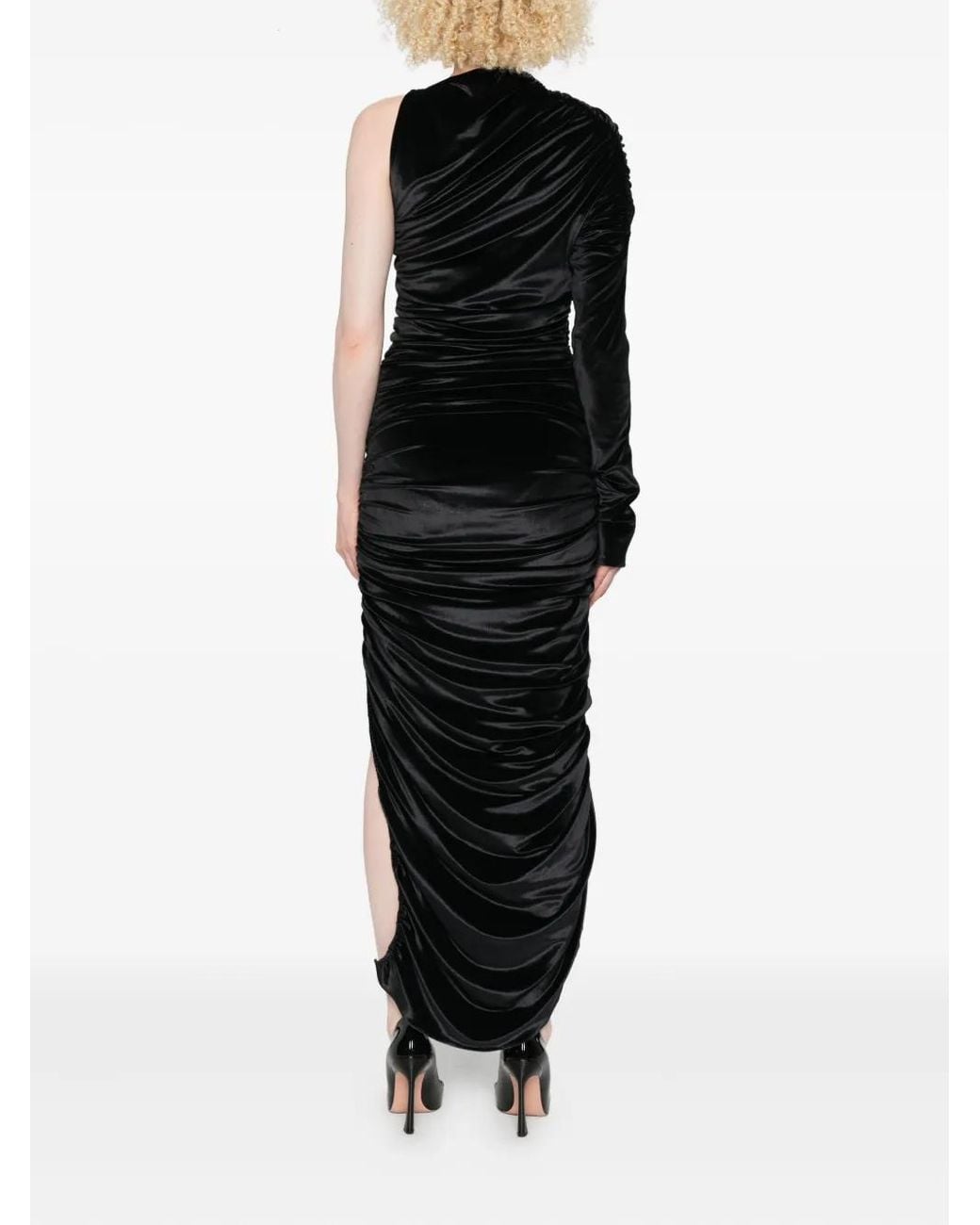 Mugler Black One-Shoulder Draped Midi Dress