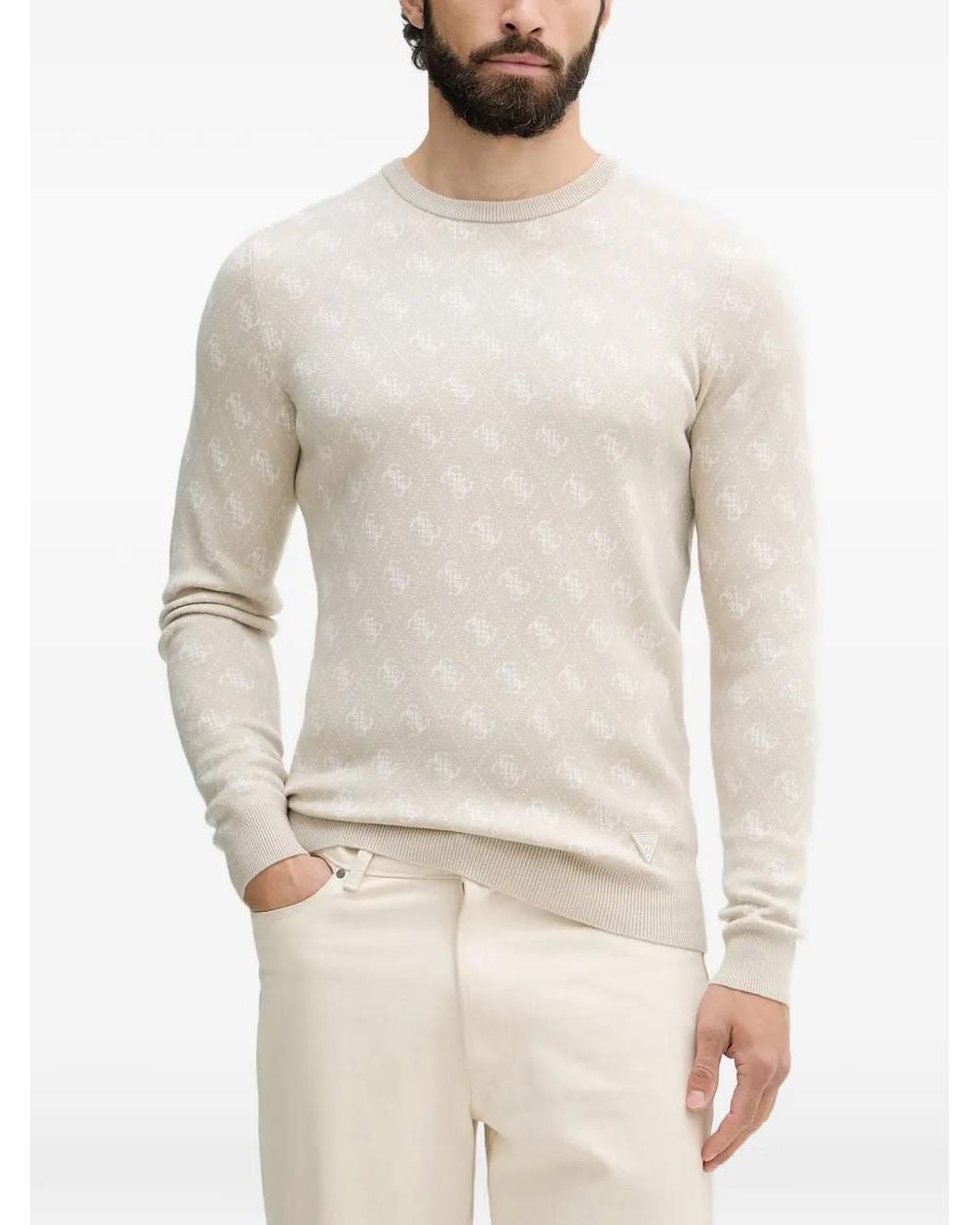 Guess White Logo-Jacquard Sweater for men
