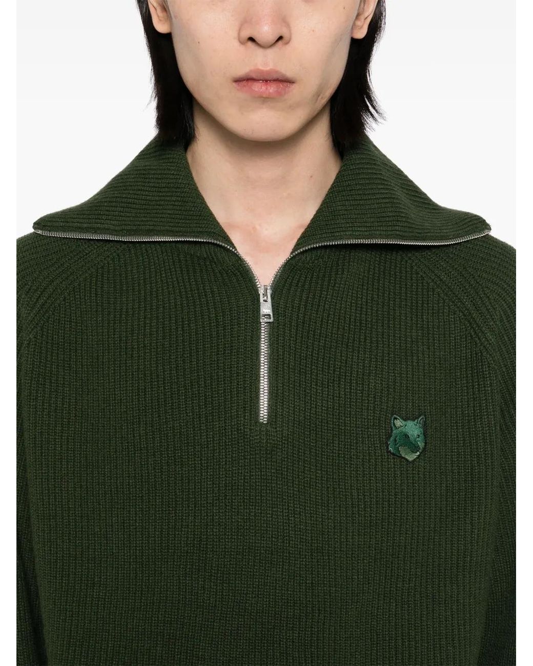 Maison Kitsuné Green Zip Collar Sweater for men