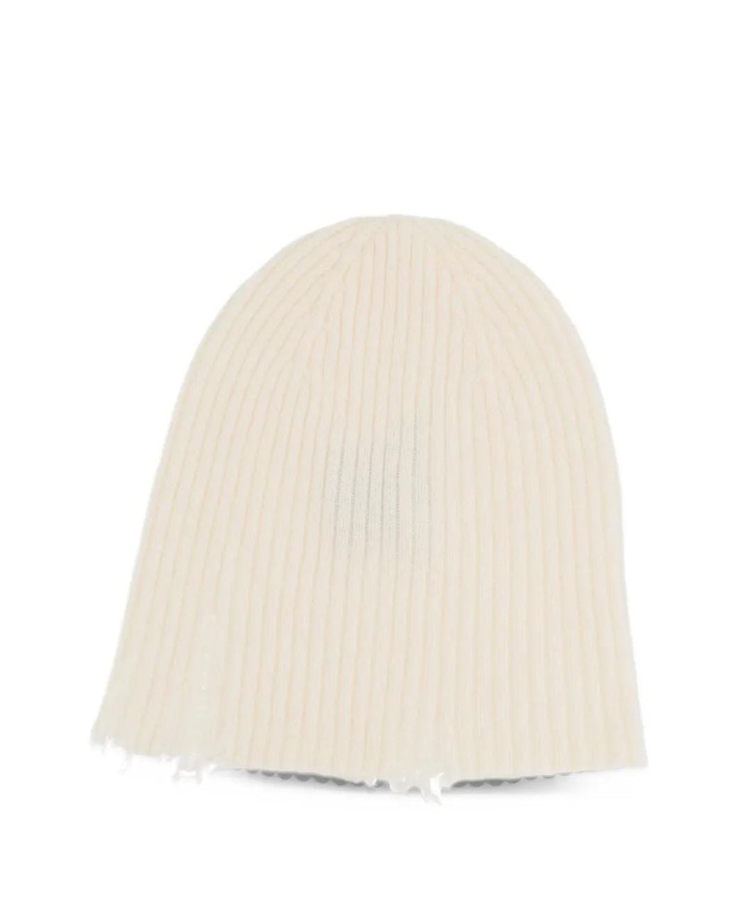 Uma Wang Natural Distressed Ribbed-Knit Beanie Hat