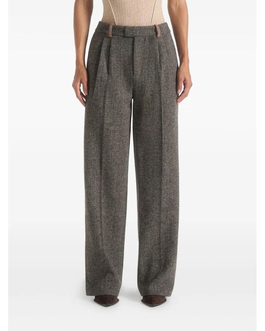 Manière De Voir Gray Julie Herringbone Wool Twin Pleat Trousers