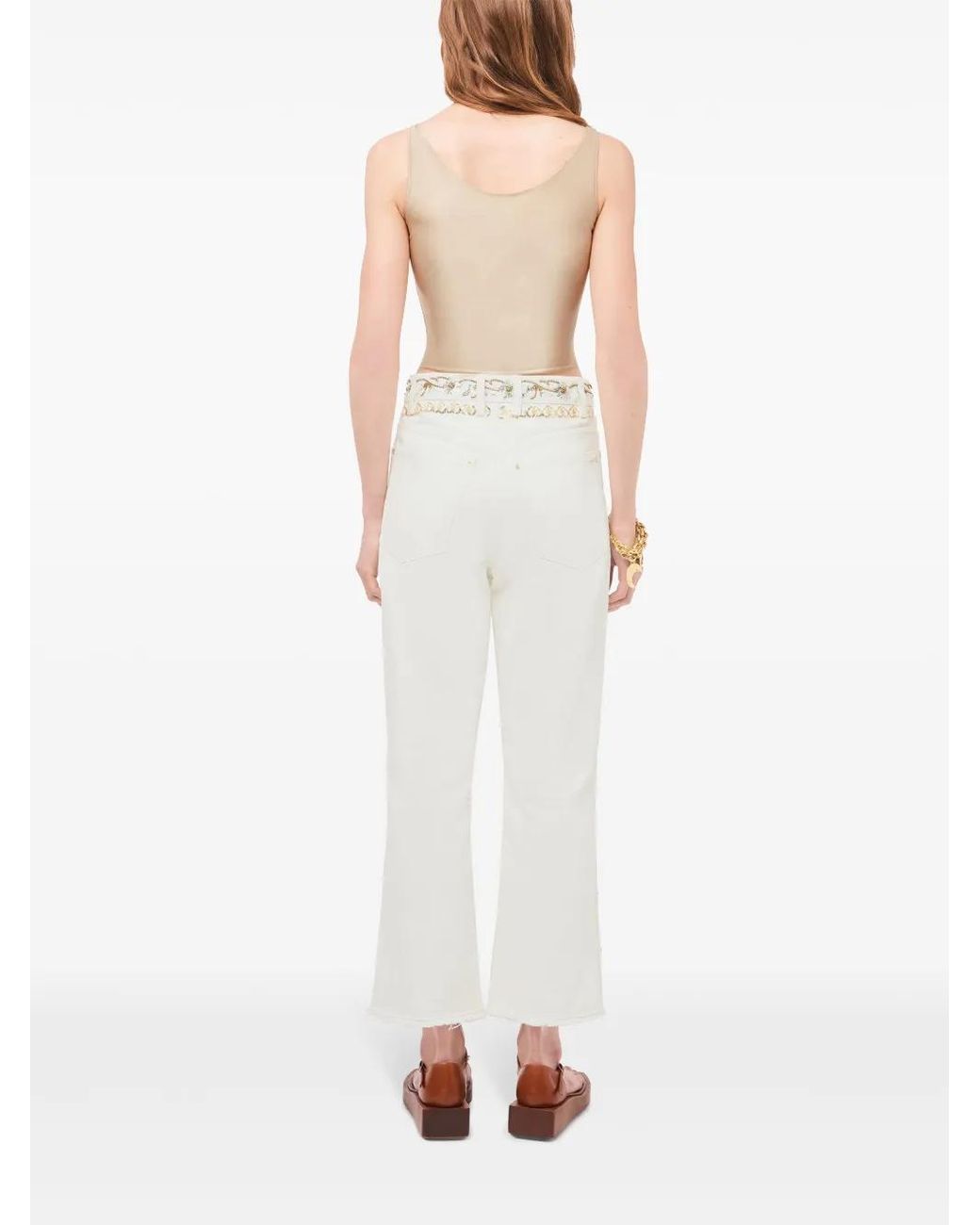 Rabanne White Embroidered Mid-Rise Cropped Jeans