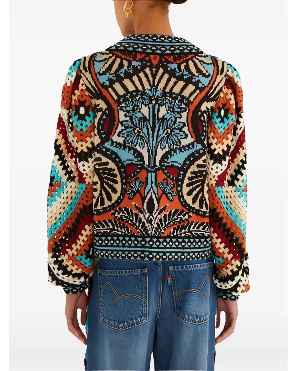 Farm Rio Black Crochet-Construction V-Neck Sweater
