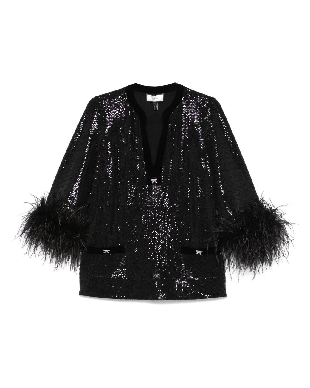 Nissa Black Feather-Trim Blouse