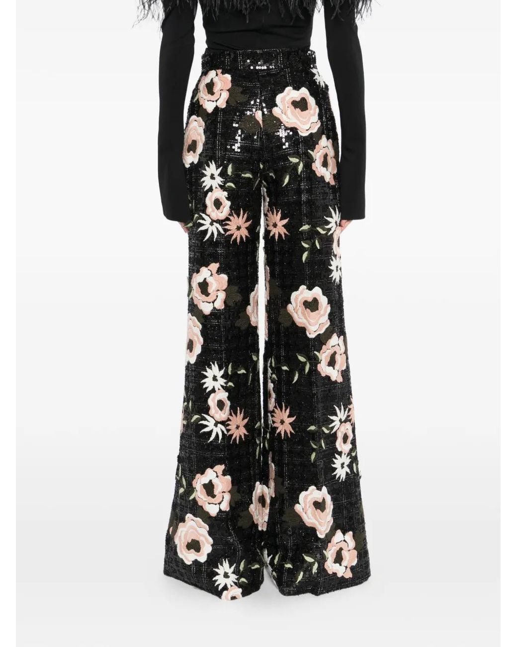Elie Saab White Floral-Embroidered Flared Trousers