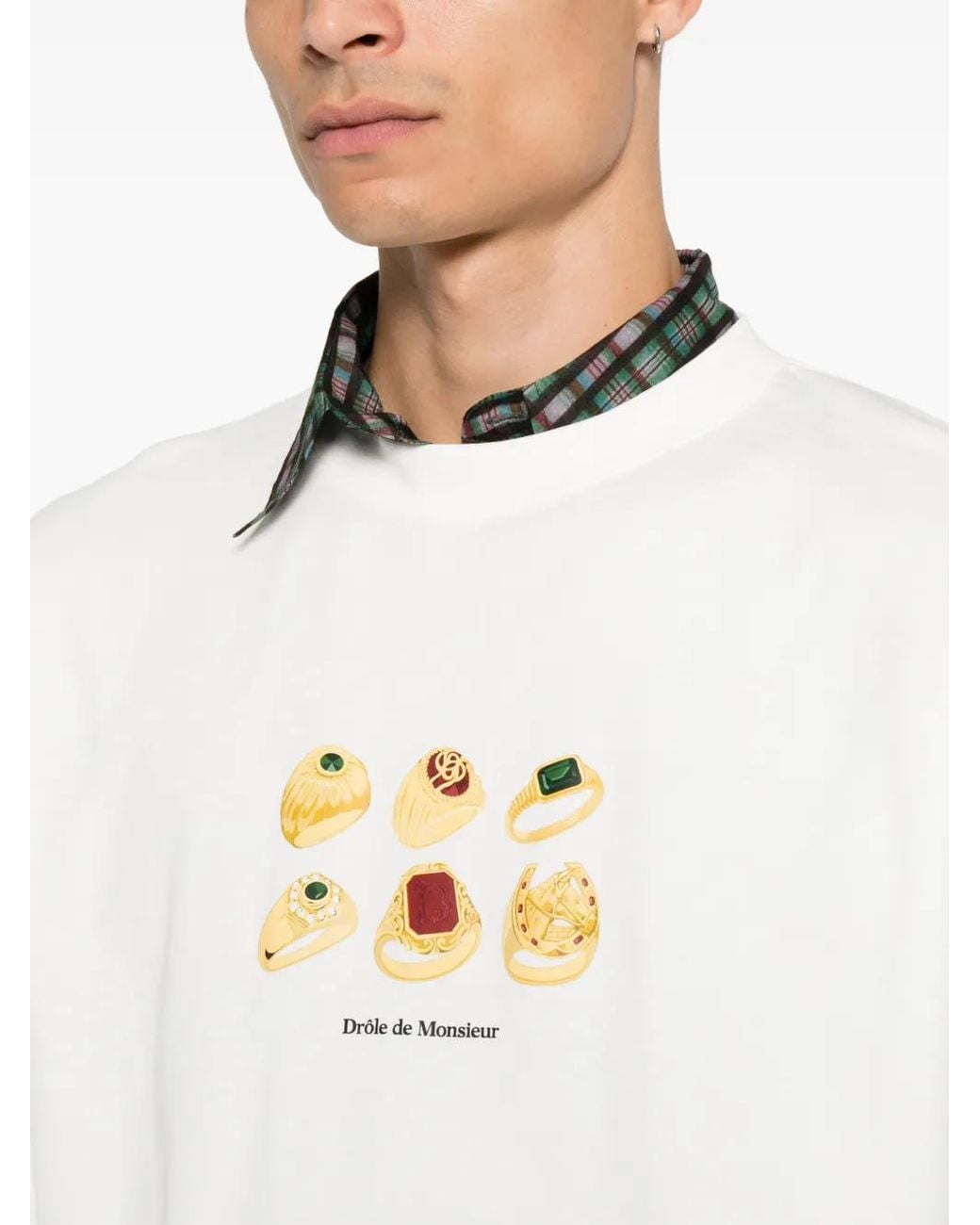 Drole de Monsieur White Graphic-Print T-Shirt for men