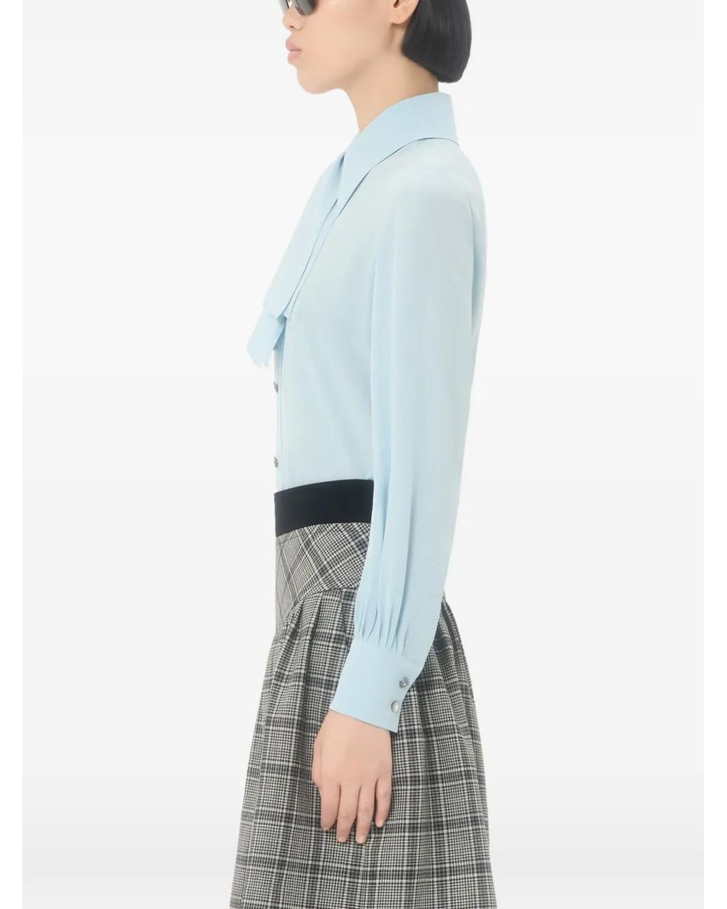 Valentino Garavani Blue Crepe De Chine Scarf-Detail Shirt