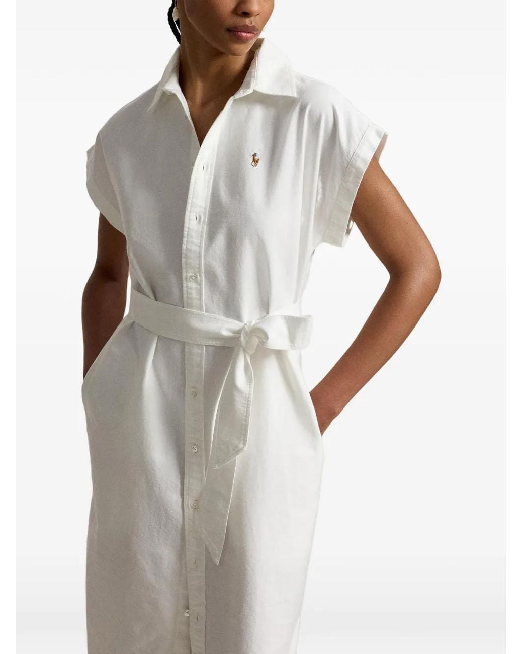 Polo Ralph Lauren White Midi Belted Shirt Dress