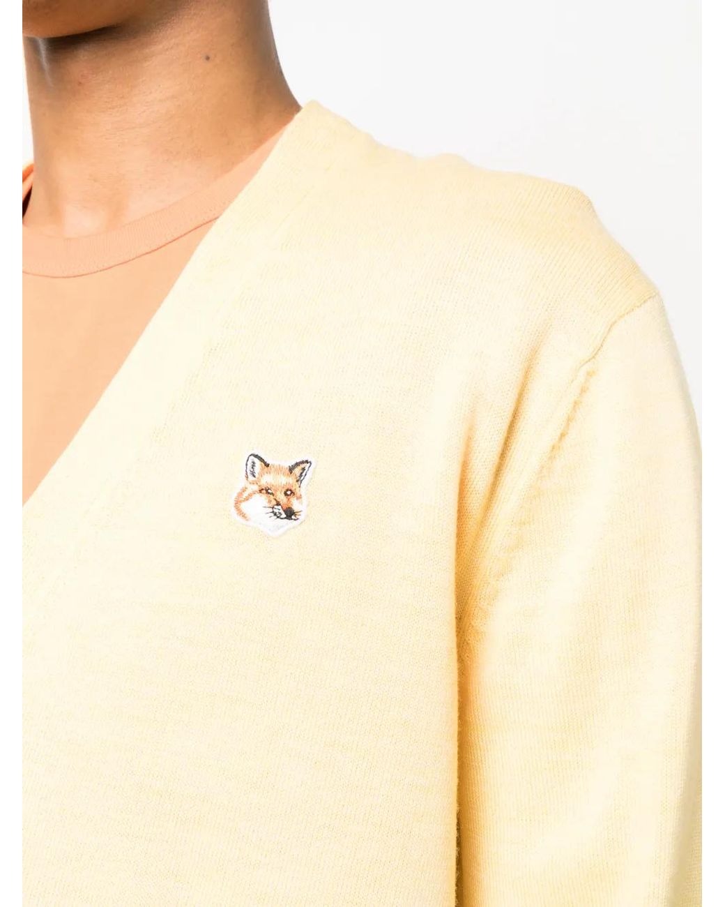 Maison Kitsuné Yellow Fox Head-Patch Knitted Cardigan for men