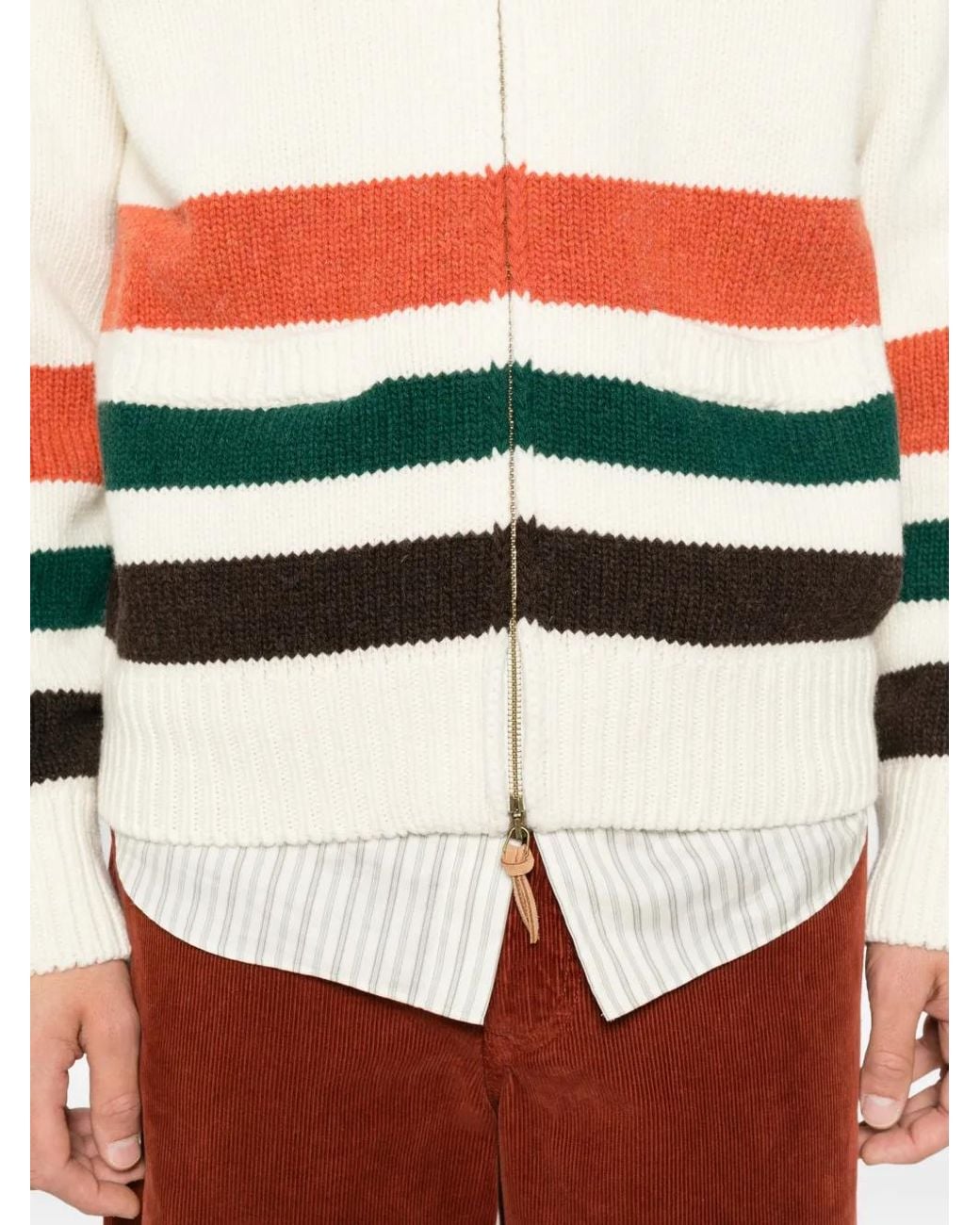 Sebago White Dyer Bay Striped Zip-Up Cardigan