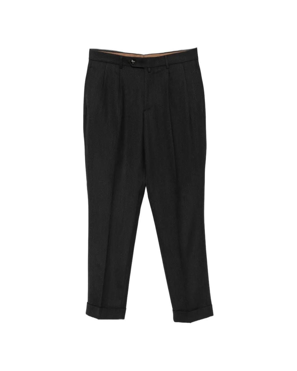 Berwich Black Negroni Pleated Straight-Leg Trousers for men