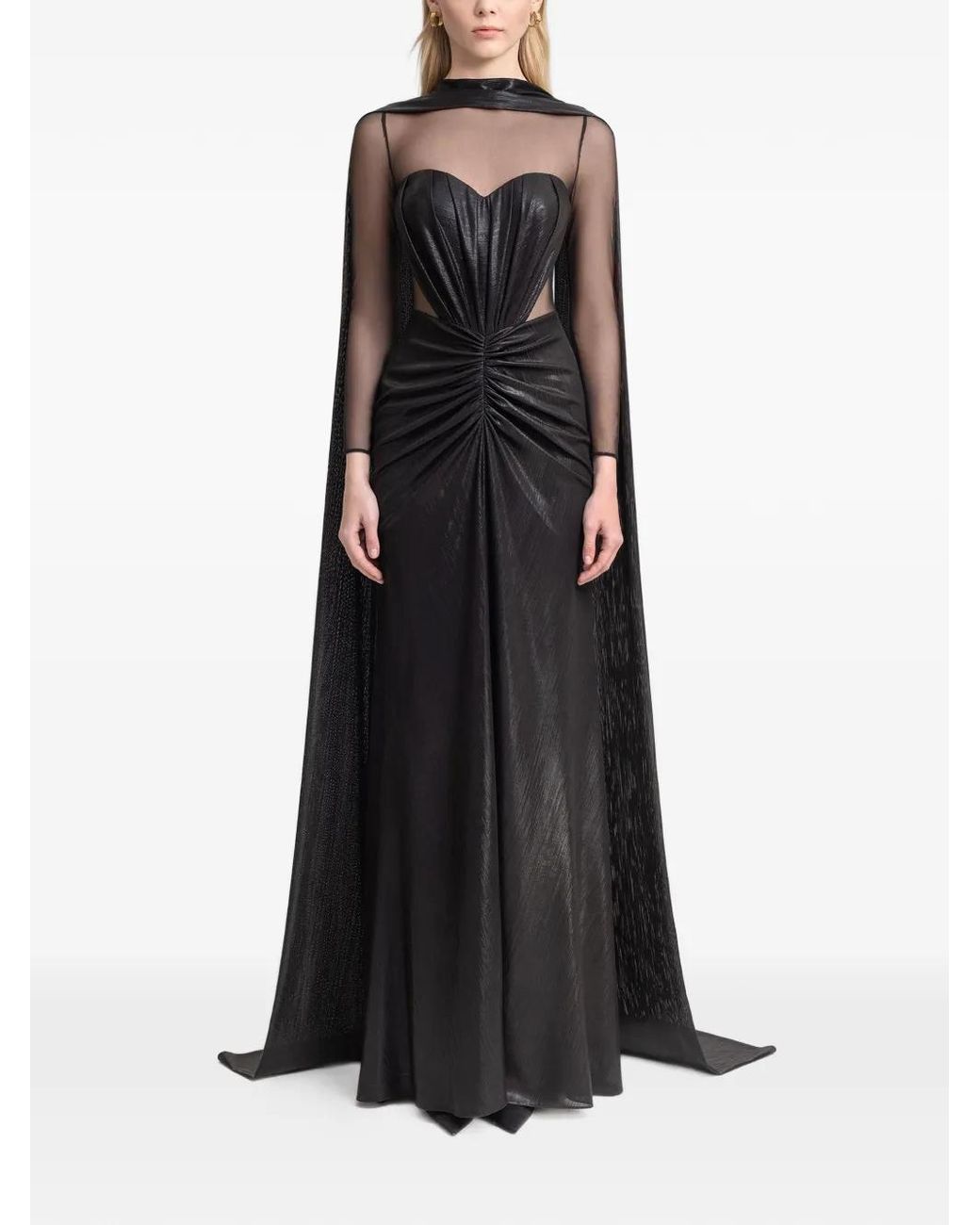 Gemy Maalouf Black Cape-Overlay Maxi Dress