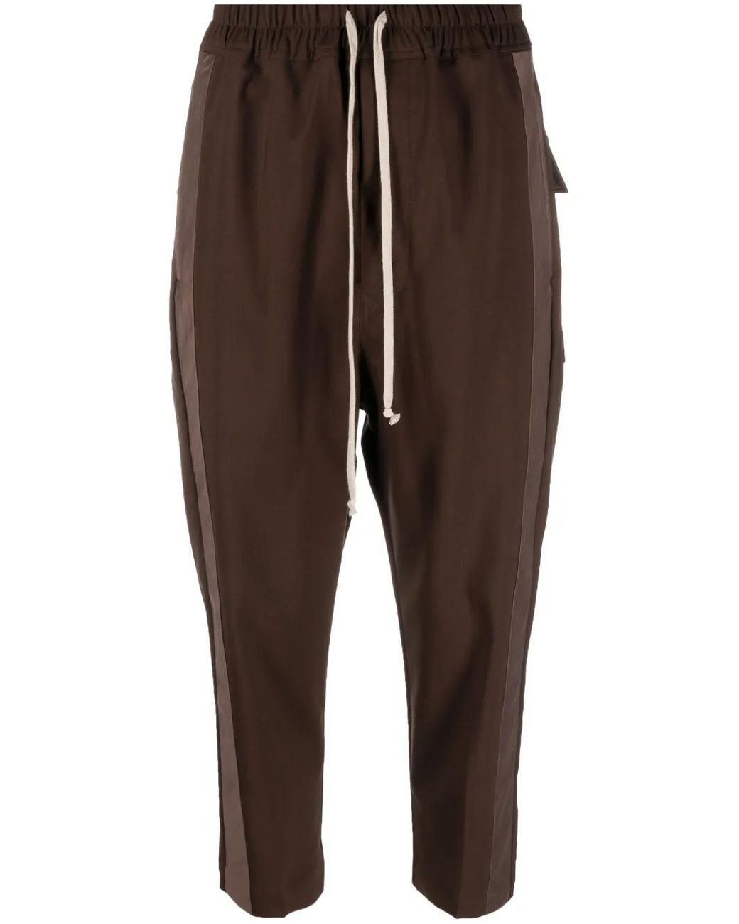 Rick Owens Brown Side-Stripe Cropped Trousers