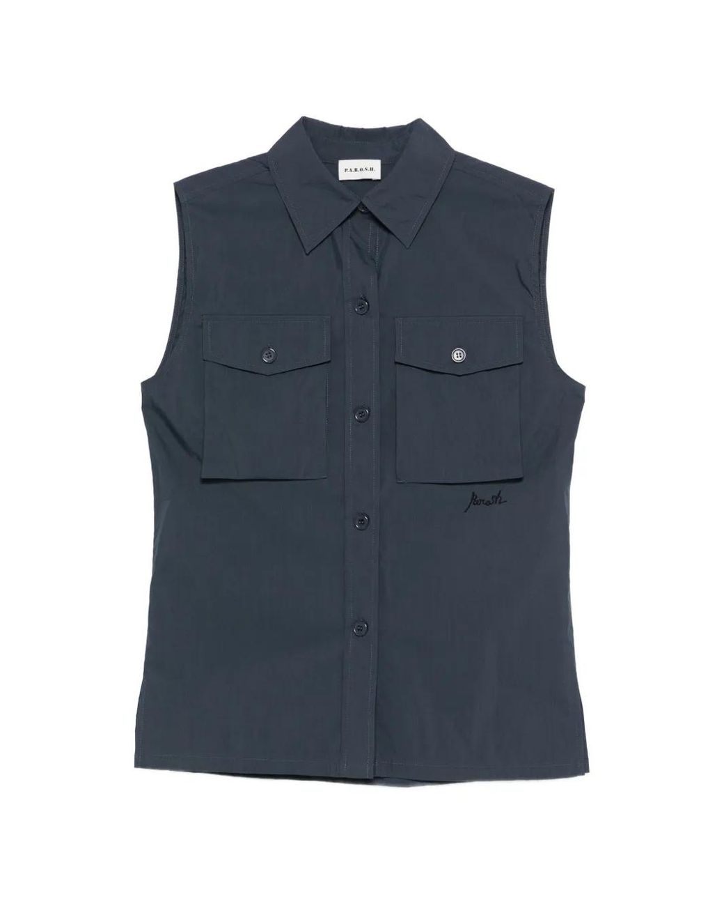 P.A.R.O.S.H. Blue Chemise Sans Manches À Poche Poitrine