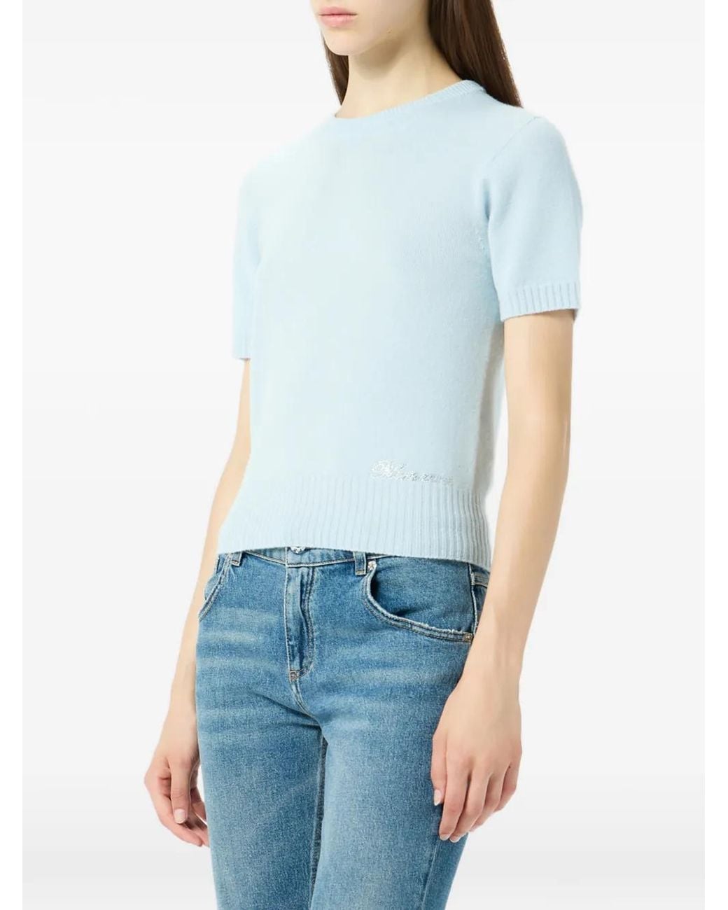 Blumarine Blue Short-Sleeve Sweater