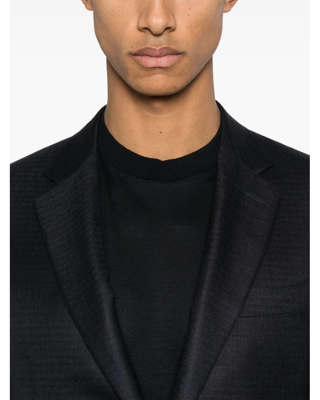 Canali Blue Herringbone-Pattern Blazer for men