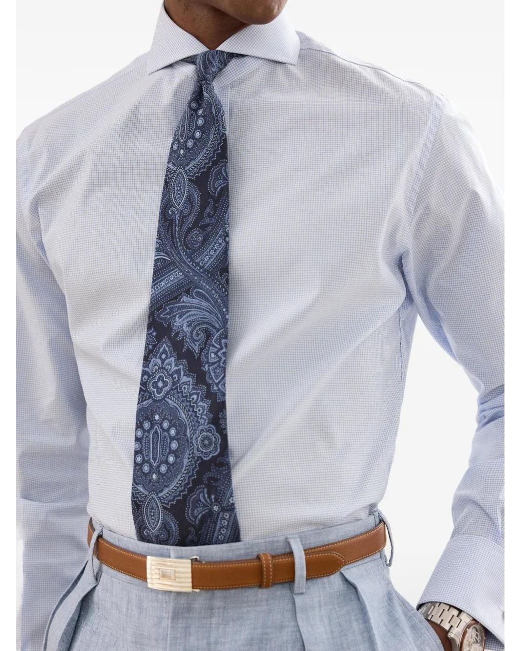 Ralph Lauren Blue Mini-Tattersall French Cuff Shirt for men