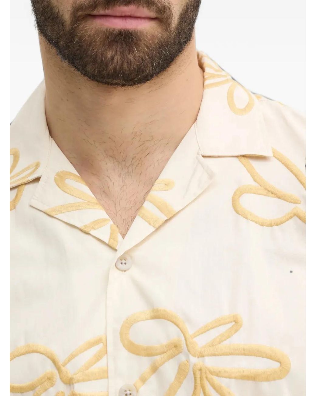 Lindbergh Natural Embroidered Short-Sleeve Shirt for men