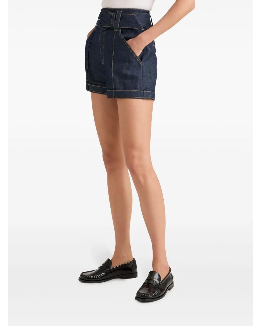 Cinq À Sept Blue Aldi Belted Denim Shorts
