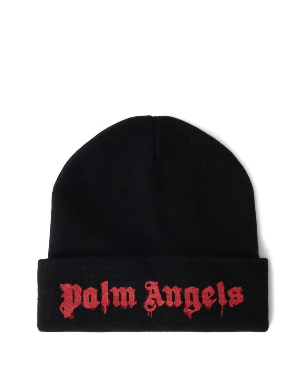 Palm Angels Black Dripping Logo Beanie Hat for men