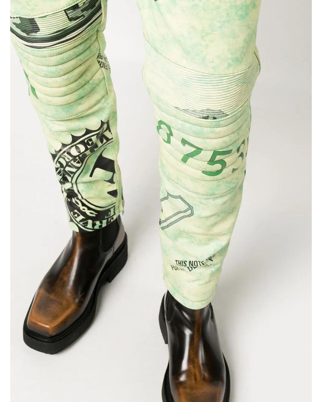 Moschino Green Leather Straight-Leg Trousers for men