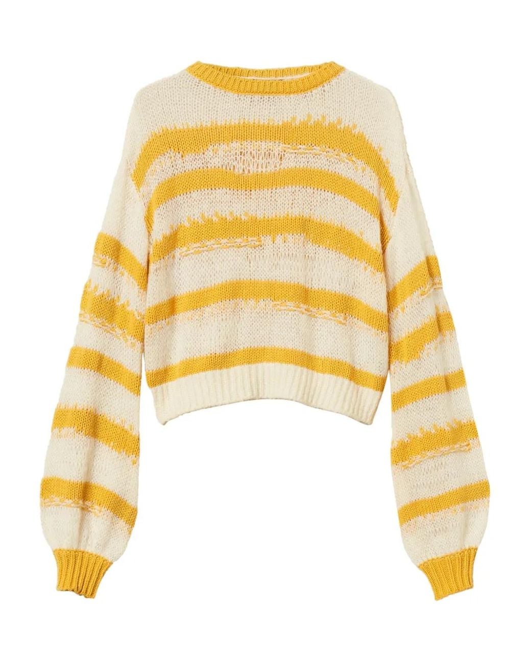 Twinset Yellow Striped Balloon-Sleeve Sweater