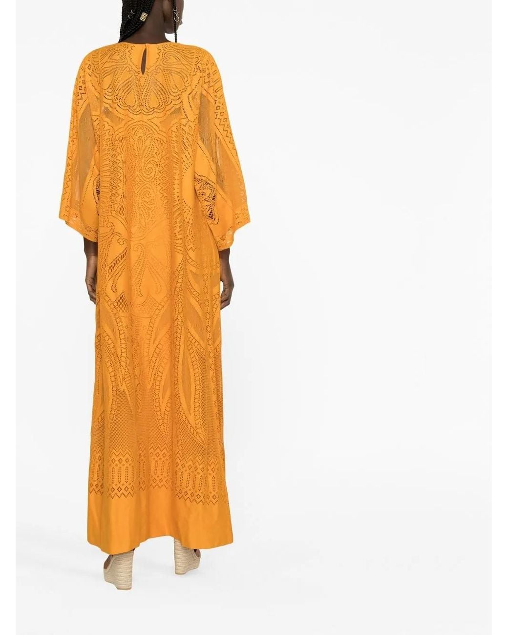 Alberta Ferretti Orange Robe Longue À Découpes