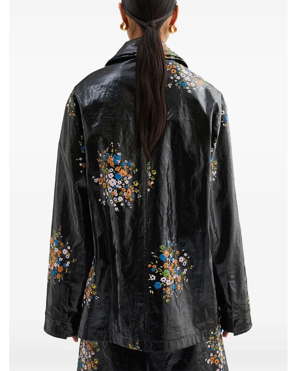 Jil Sander Black Floral-Printed Button-Up Overshirt