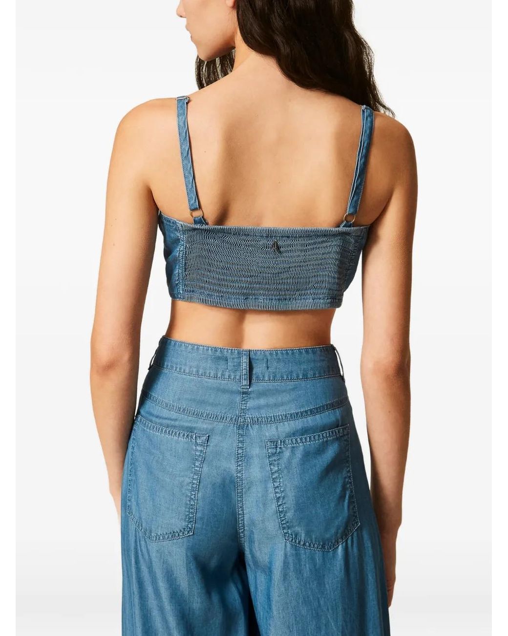 Twinset Blue Denim Top With Bow