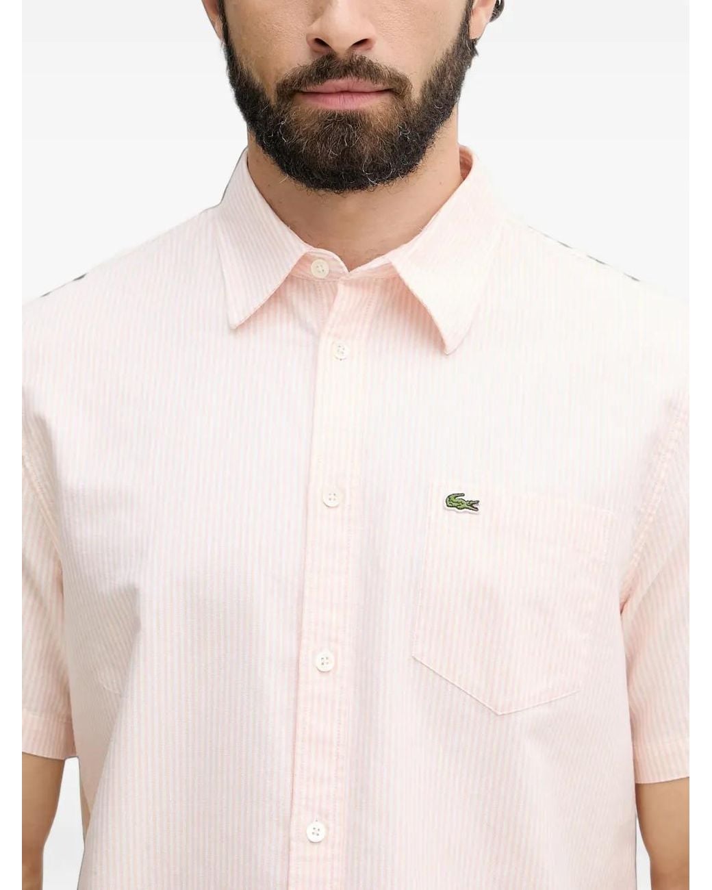 Lacoste White Striped Short-Sleeve Shirt for men