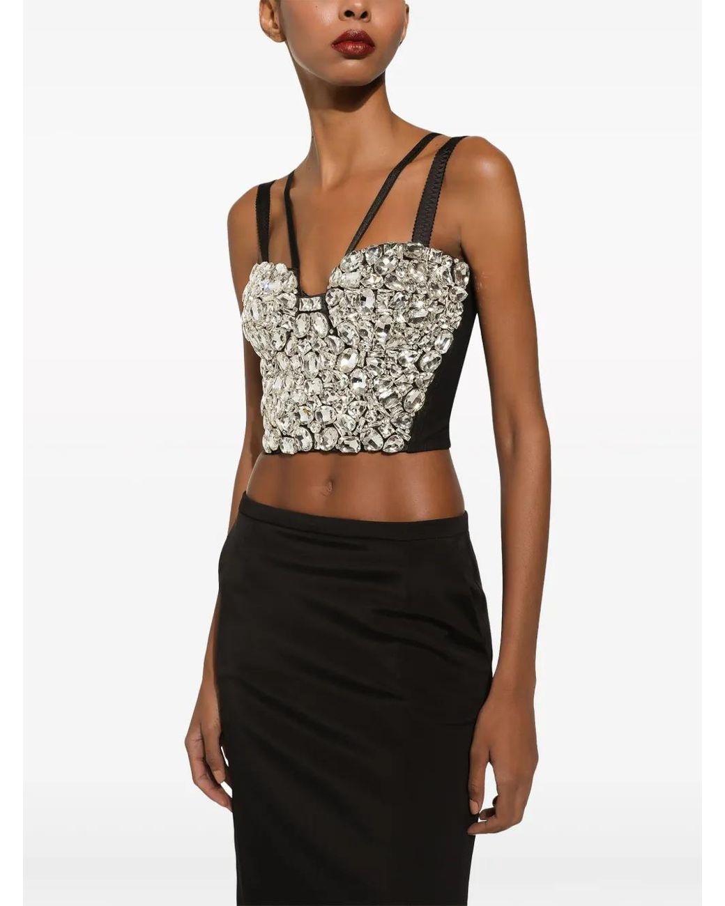 Dolce & Gabbana Gray Crystal-Embellished Crop Top