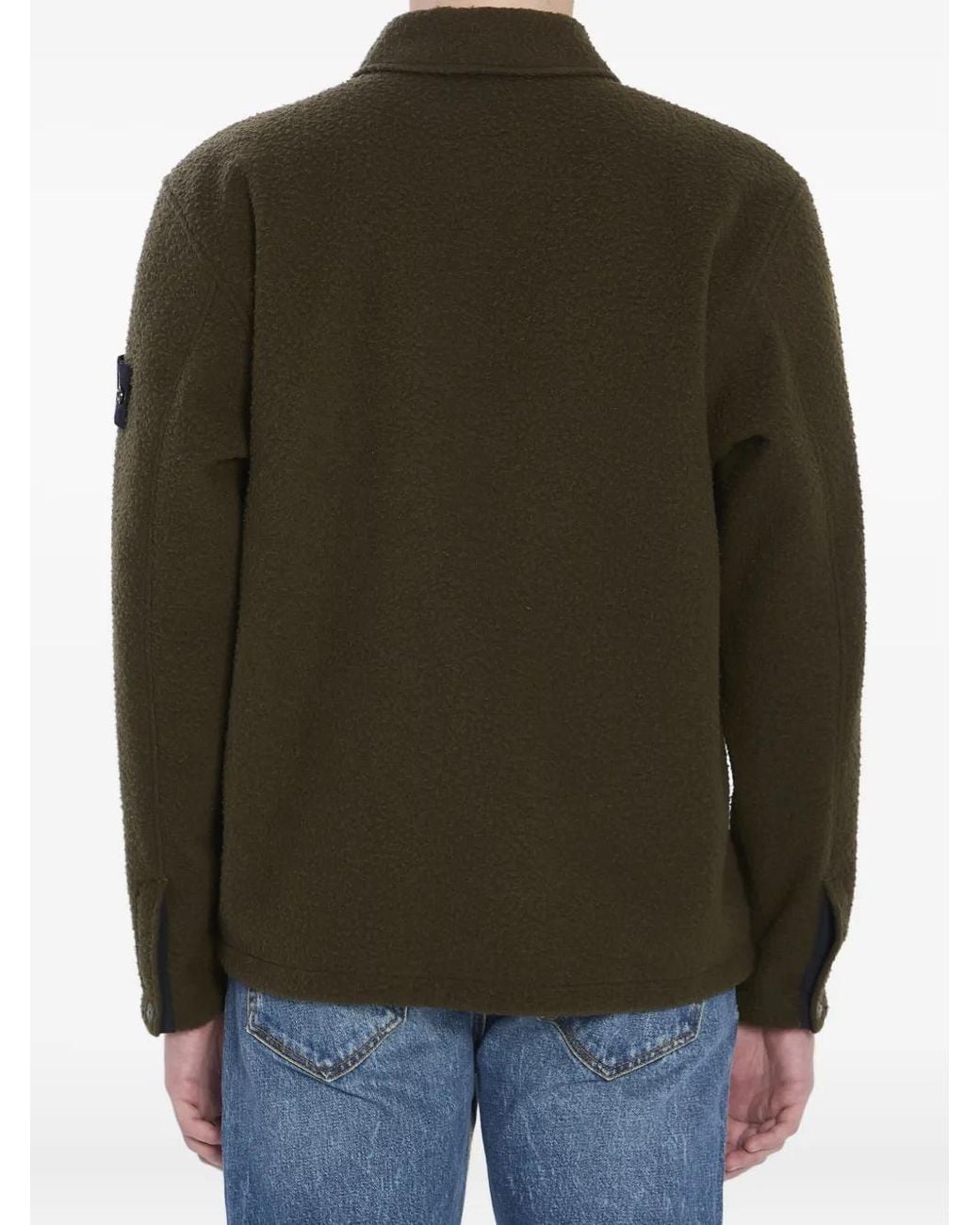 Stone Island Green Wool Blend Overshirt Buttoned Cuffs for men